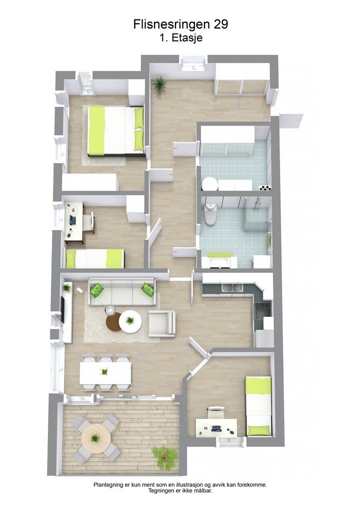 3 D plantegning 1. etasje