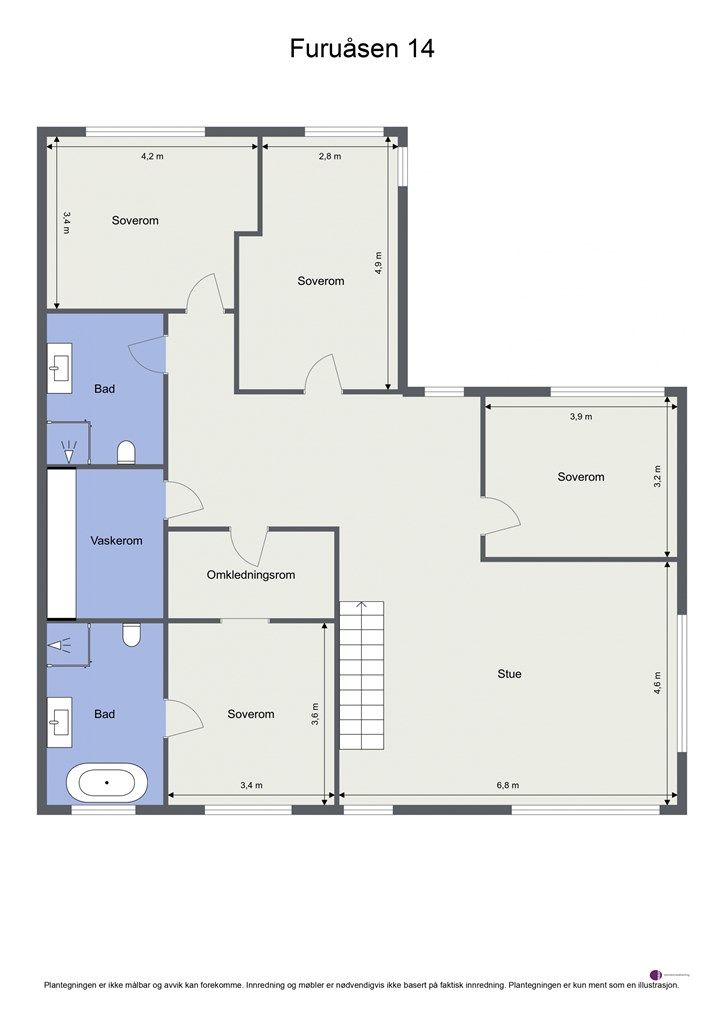 Plantegning 2. etasje - hele etasjen har full mønehøyde. 