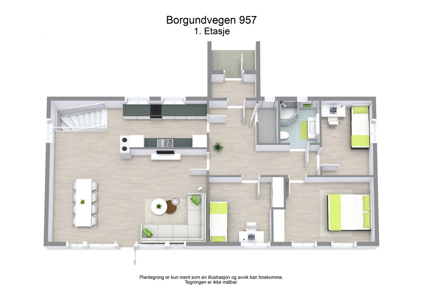 3D planløsning hovedetasje