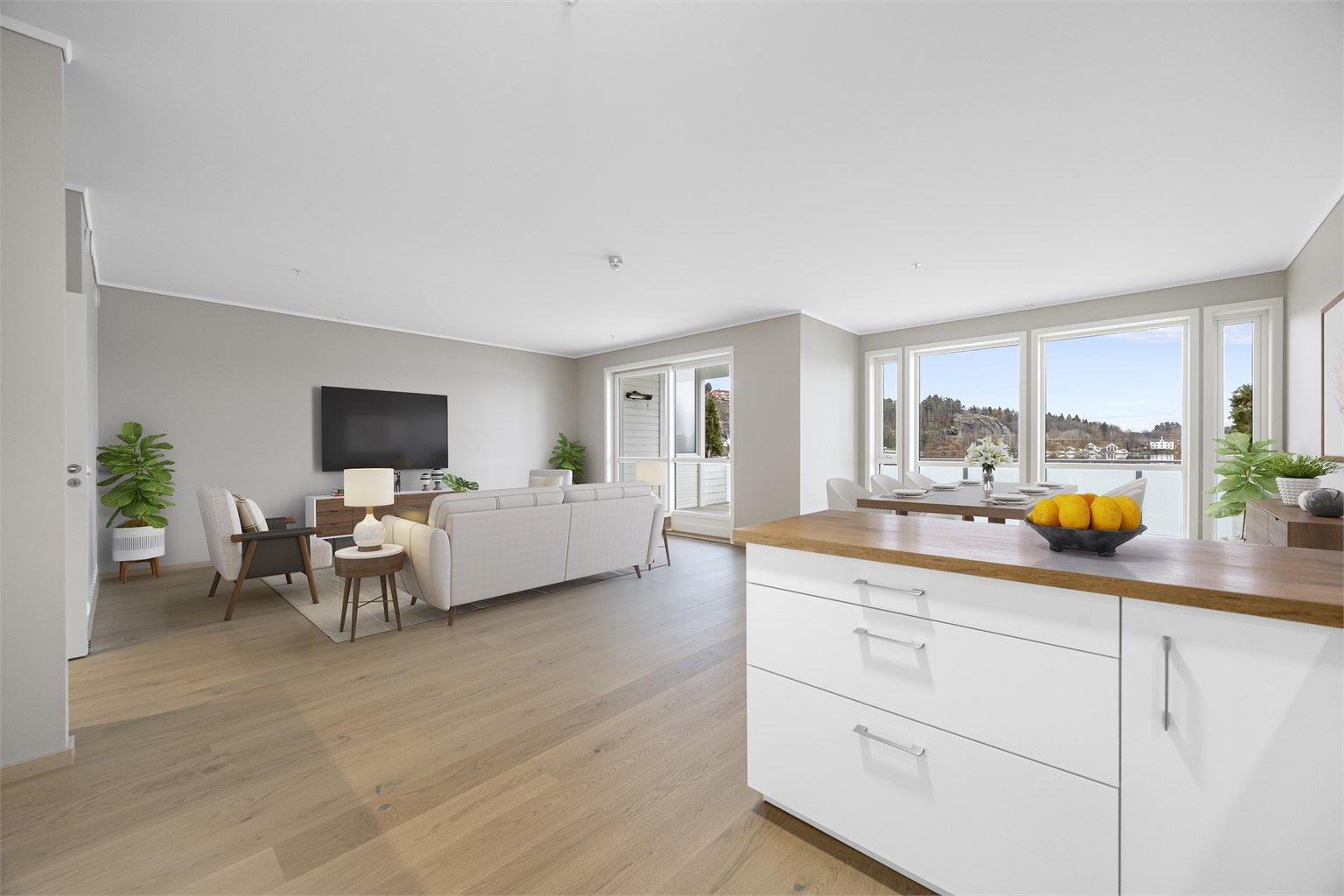 Digitalt møblert. Stor stue med god takhøyde og lyse flater. Leiligheten er meget velholdt og med høy standard.