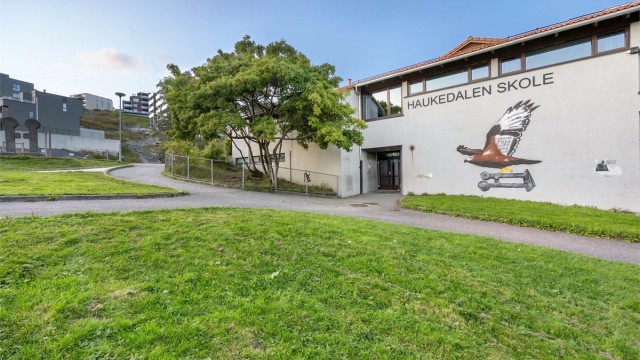 Haukedalen skole ligger med gangavstand fra boligen.