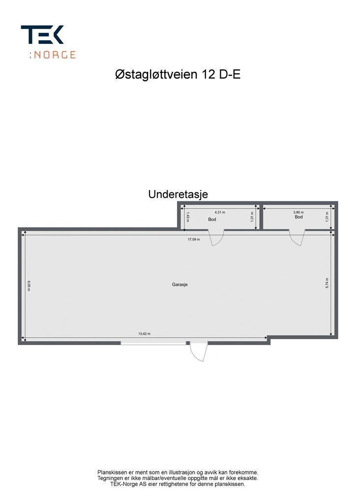 Plantegning underetasje/integrert garasje som deles med naboen.