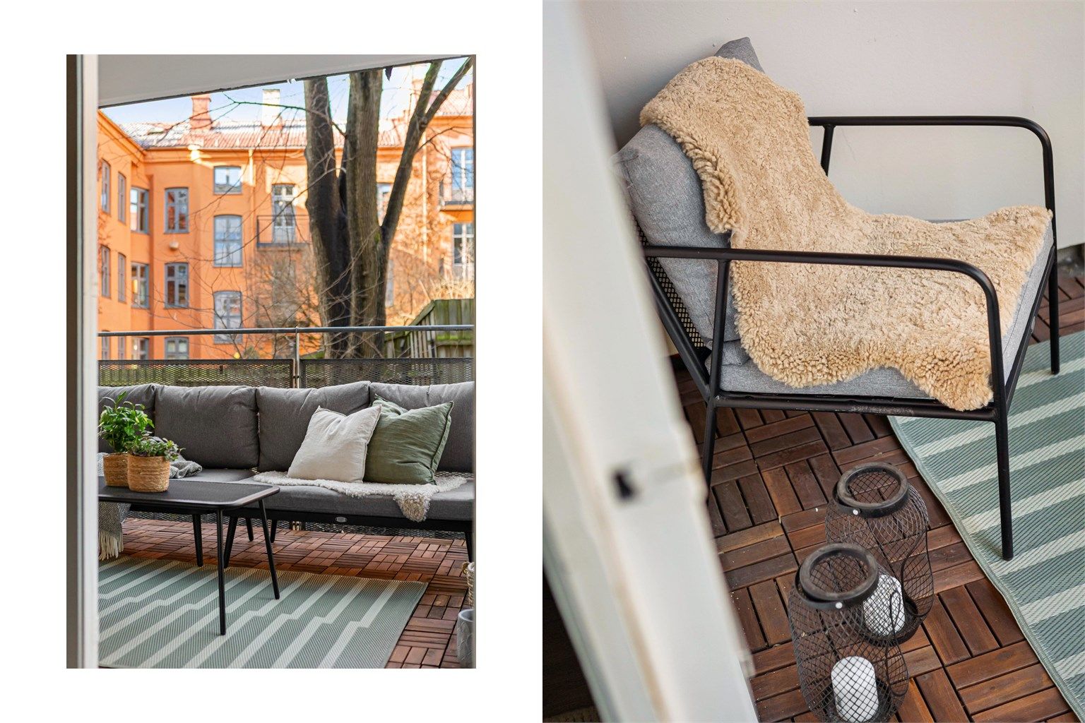 Balkongen er lun og skjermet, med god plass til utemøbler og hyggelige ettermiddager i solen.