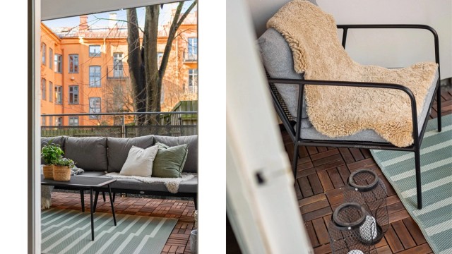 Balkongen er lun og skjermet, med god plass til utemøbler og hyggelige ettermiddager i solen.
