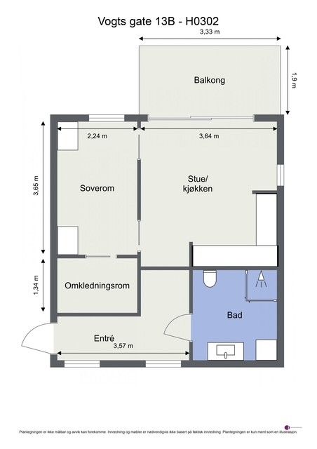Leiligheten disponerer også bod i kjeller.