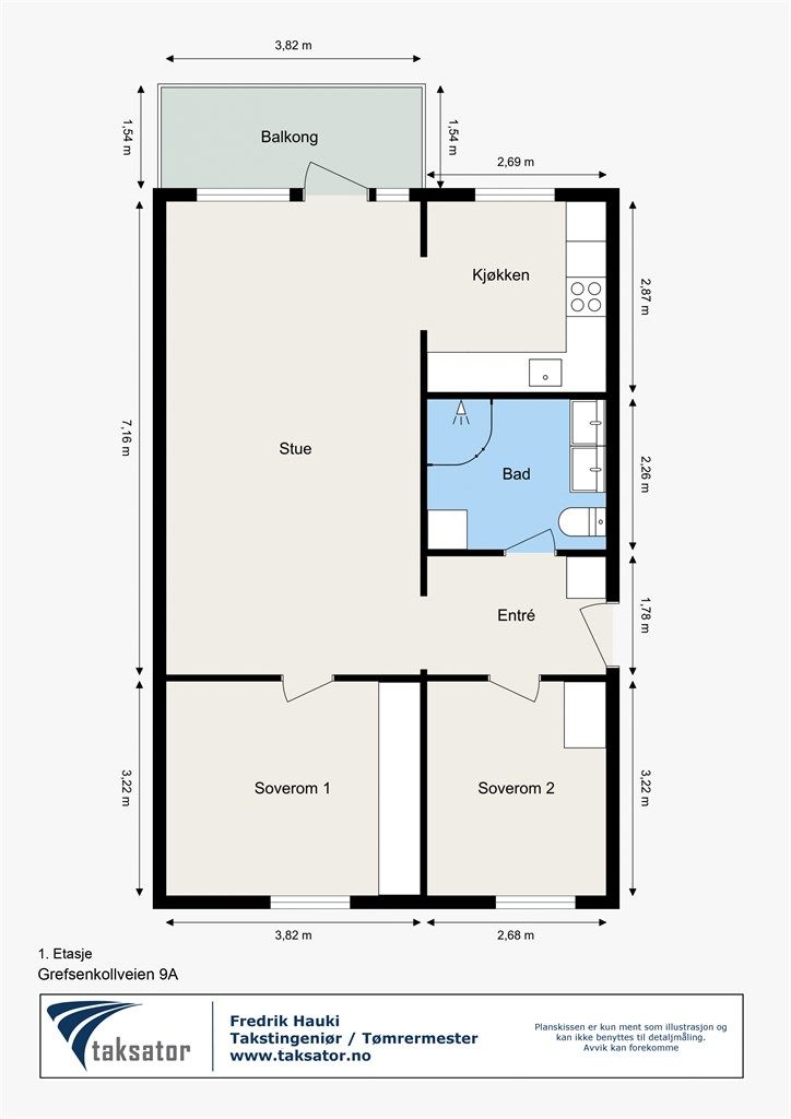 Plantegning. Leiligheten har optimal planløsning og er perfekt for både barnefamilier og eldre 