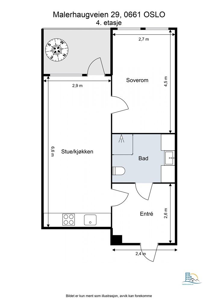  Boligen inneholder entré, stue, kjøkken, bad, soverom og kjellerbod for oppbevaring.