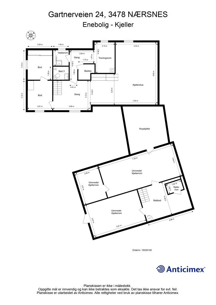 Plantegning i kjeller 