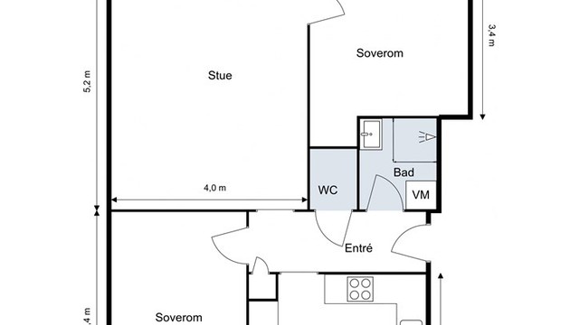 Leiligheten har en arealeffektiv planløsning på 66 m².