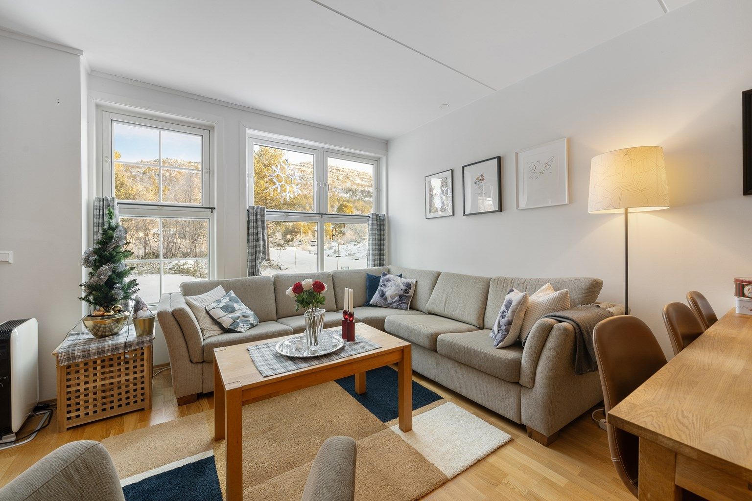 Flott utsikt mot Hartevassnutane fra stue.