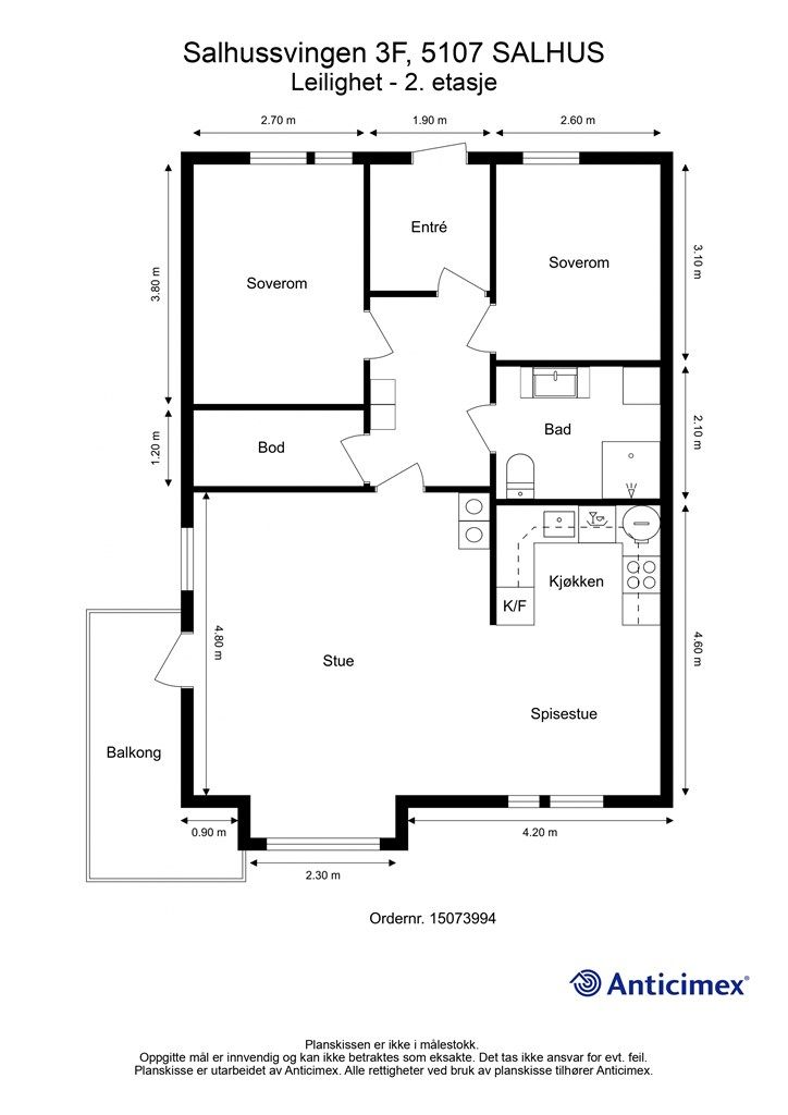 Leiligheten ligger i byggets 2. etasje.