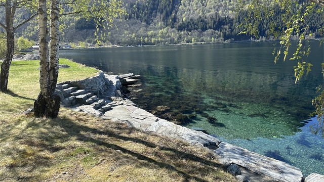 Brunstein badeplass ved fjorden - kun en kort spasertur unna, med fine badeplasser