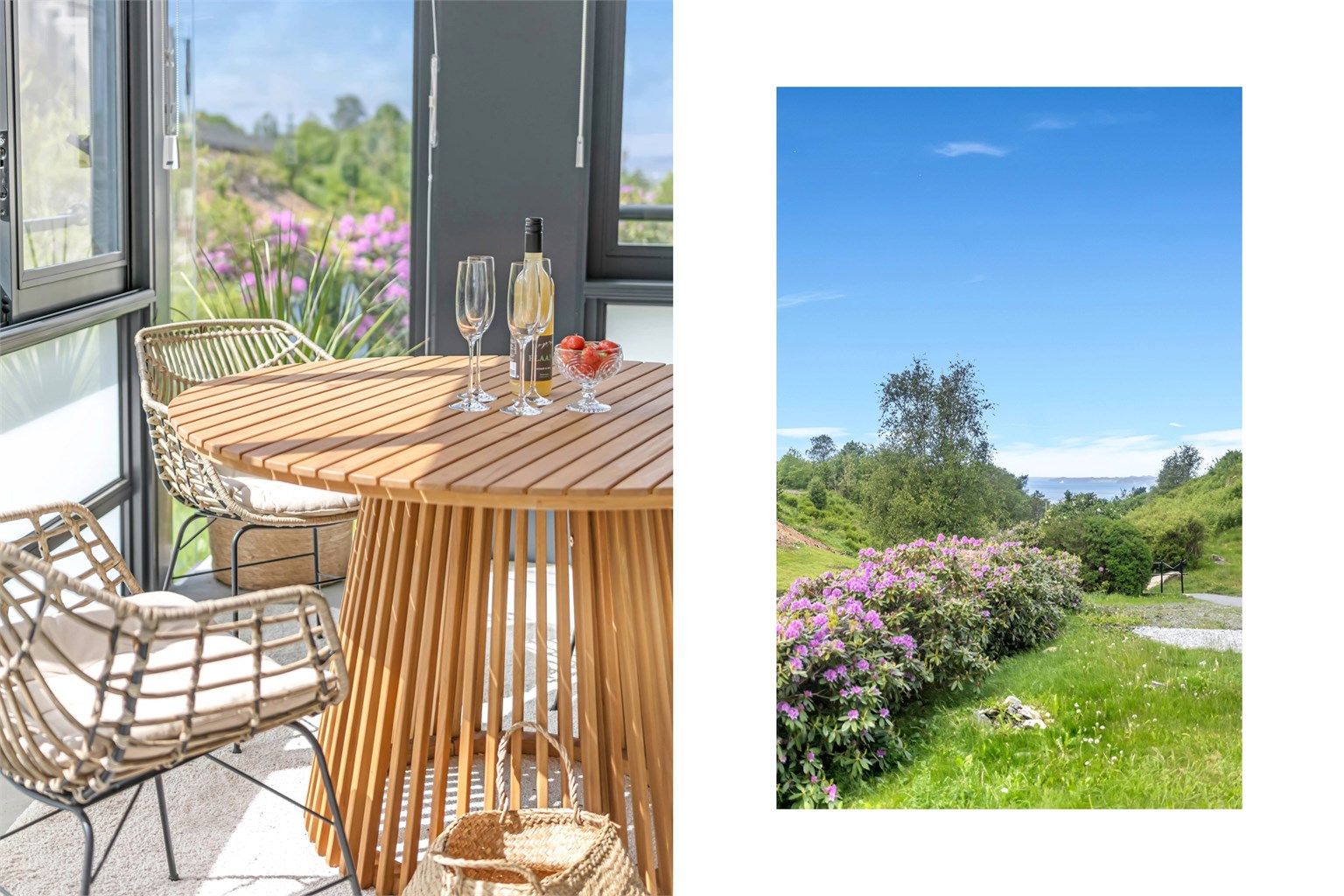 Her kan solen nytes fra formiddag til kveld midtsommer. I tillegg vil buskene og avstanden til de andre blokkene gjøre terrassen godt skjermet for innsyn.