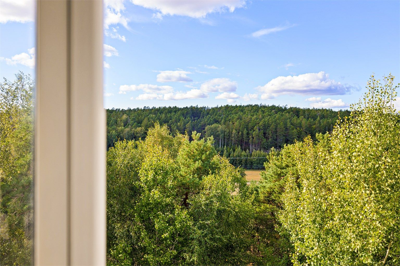 Flott utsikt til marka sees fra både verandaen og stuen. Innsyn derimot er ikke et tema.