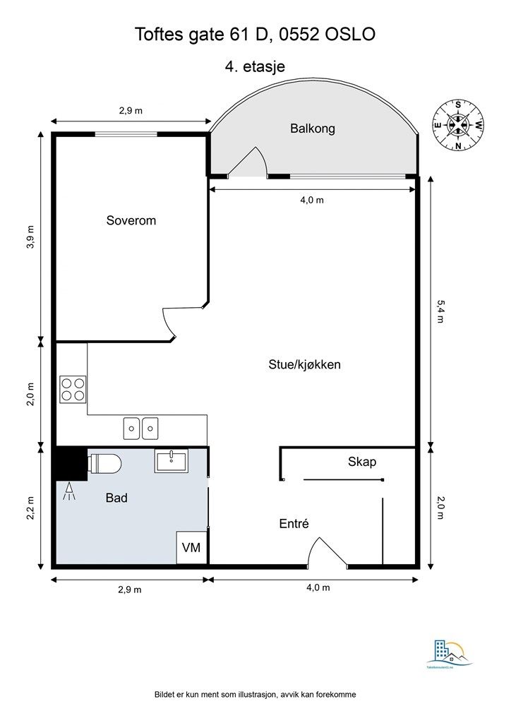 Leiligheten inneholder entré, stue/kjøkken, balkong, bad og soverom av god størrelse. Det er god lagringsplass i kjeller- og loftsbod. 