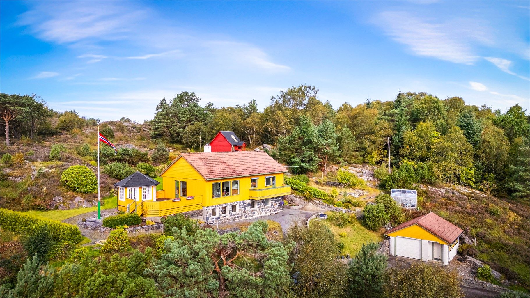 Eiendommen ligger høyt og fritt med flott utsikt. 
Foto: Didrik Høeg