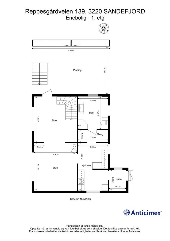 Plantegning 
-Enebolig - 1. etg
