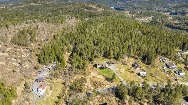 Tomten er på hele 18,8 mål og består av tun, plen, skog og vei inn kort oppsummert.