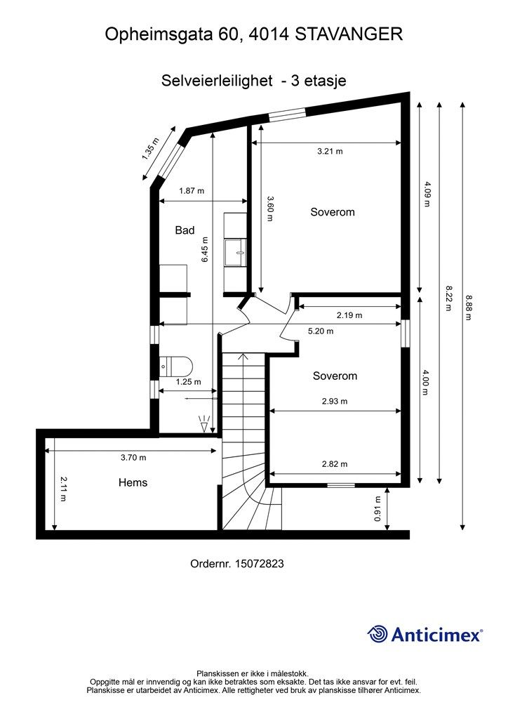 Plantegning 3 etasje. 