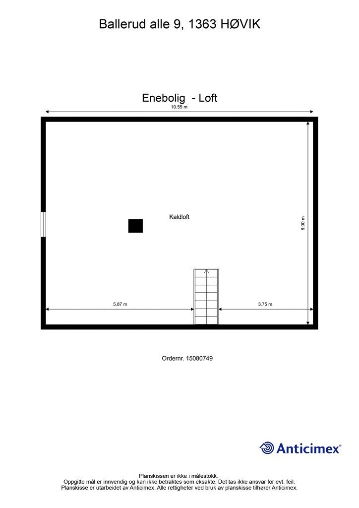 Loftsetasjen består av et uinnredet kaldtloft med rikelig lagringsplass.