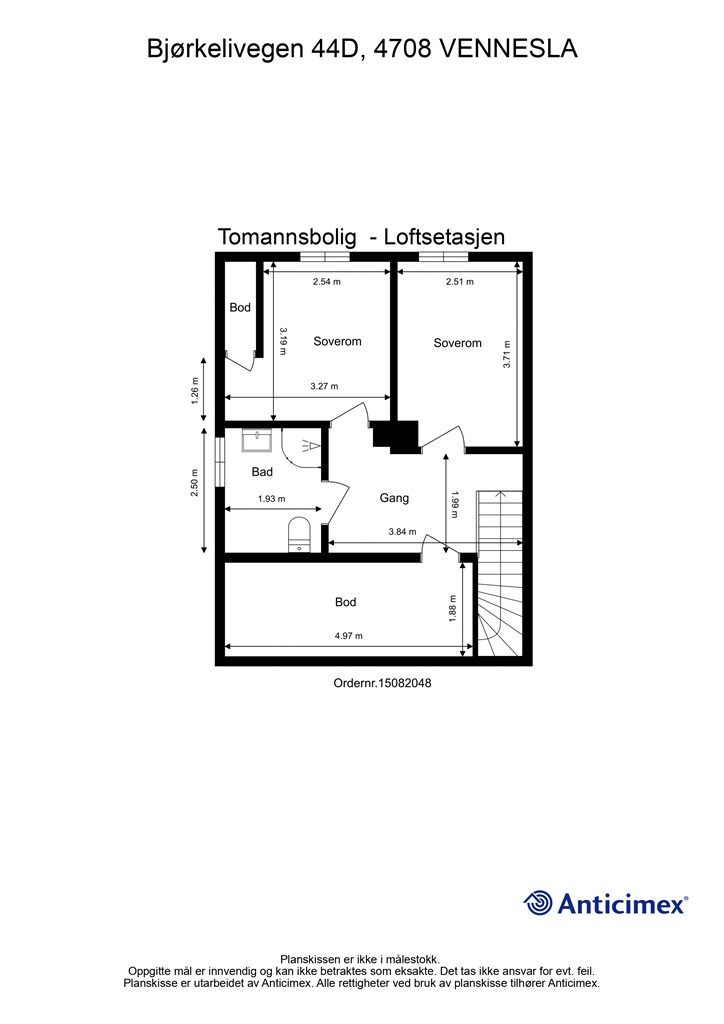 2. Etasje/Loft - 2D plantegning med mål