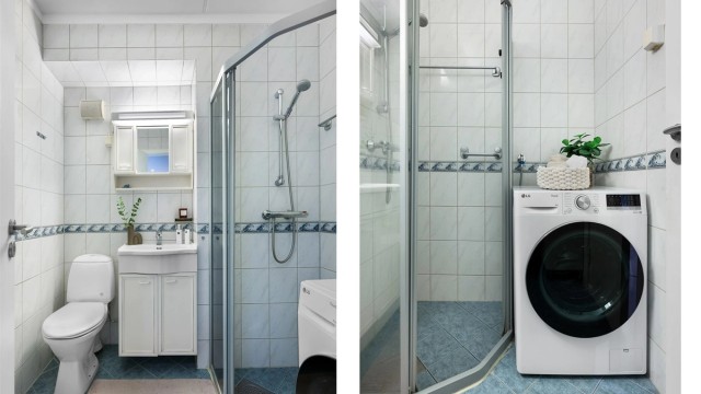 Det er praktisk opplegg for vaskemaskin i leiligheten.