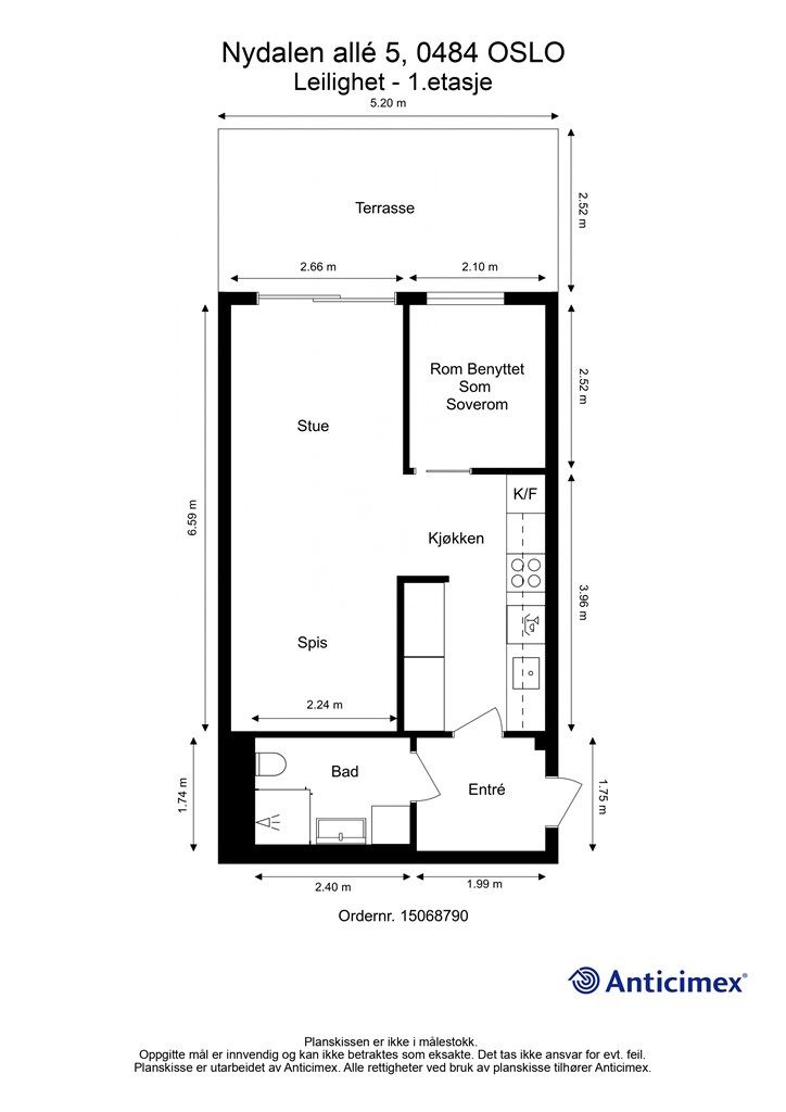 Leiligheten har en svært arealeffektiv planløsning der hver kvadratmeter er utnyttet til det fulleste. 