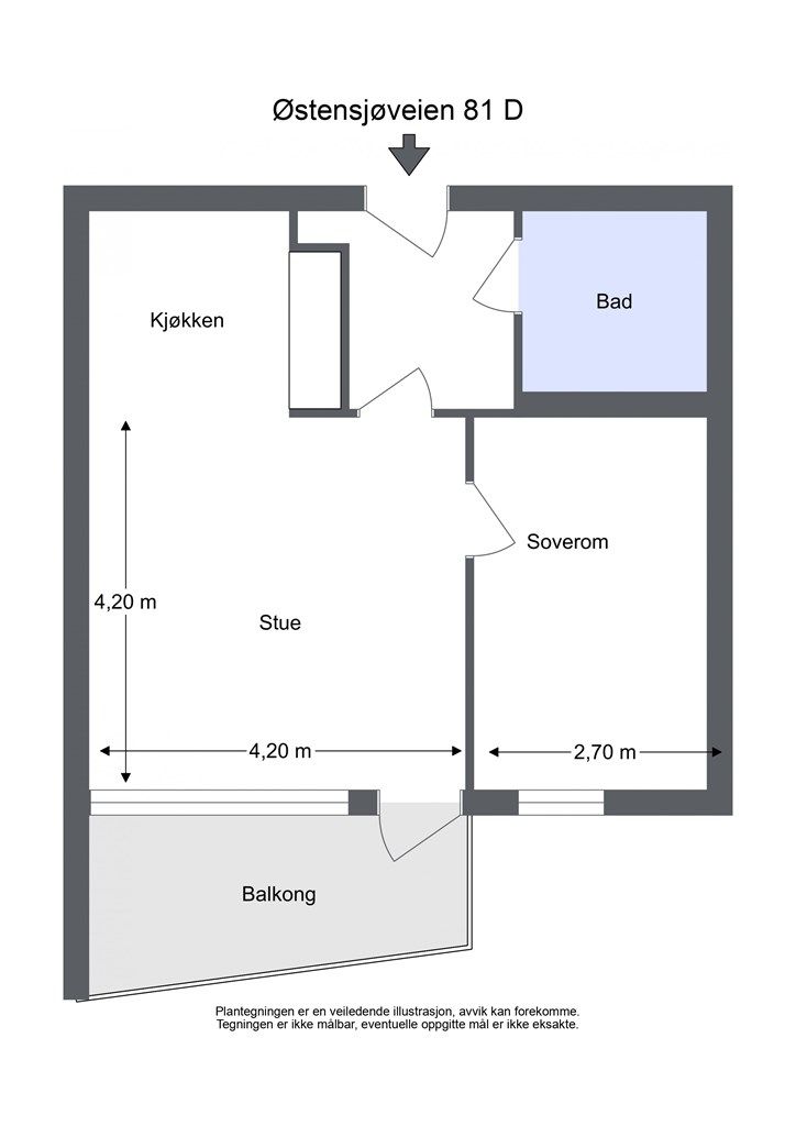 Planskisse. Leiligheten ligger fint til i 2 etg.