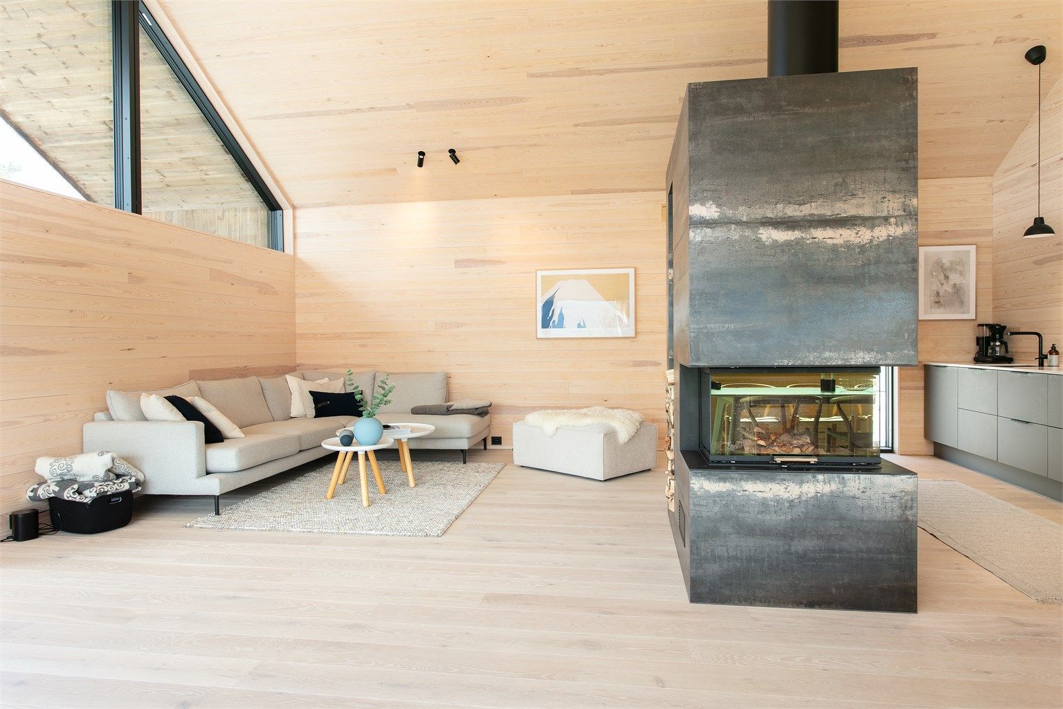 Stuen har god plass til en romslig sofagruppe.