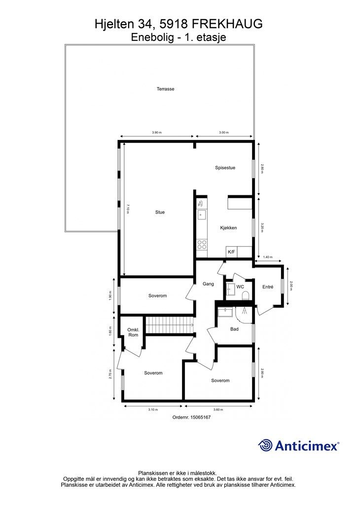 Plantegning 1 etasje. Meget god og praktisk planløsning. 