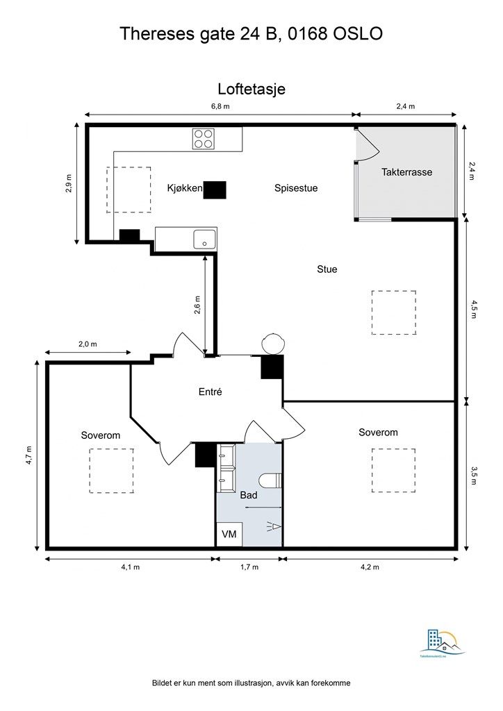Leiligheten har en gjennomgående planløsning med god størrelse på alle rom. 