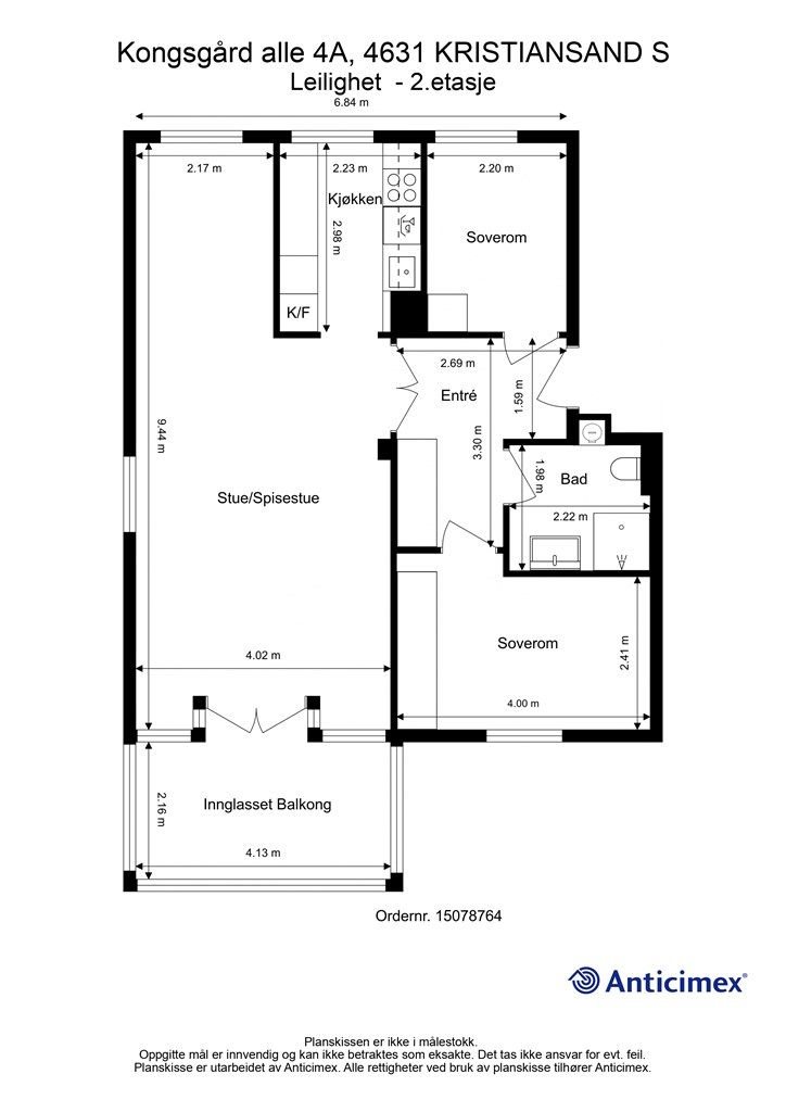 2. Etasje - 2D plantegning med mål