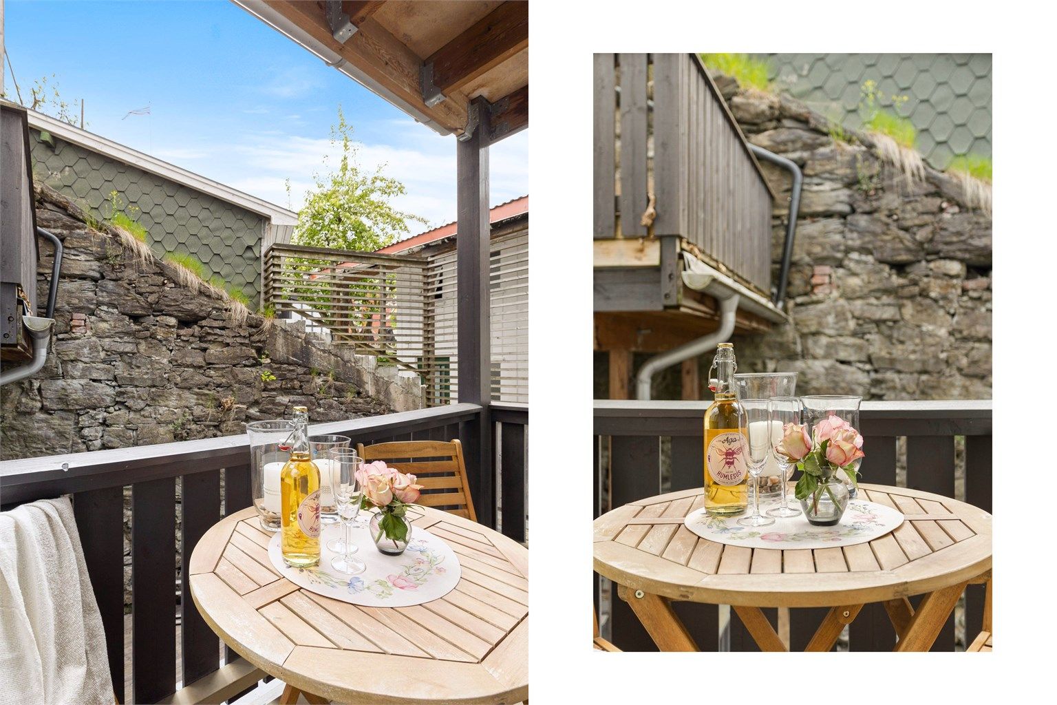 Uteplassen er bygget i trekonstruksjon og er overbygget, noe som forlenger sesongen.