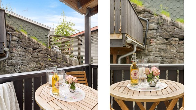 Uteplassen er bygget i trekonstruksjon og er overbygget, noe som forlenger sesongen.