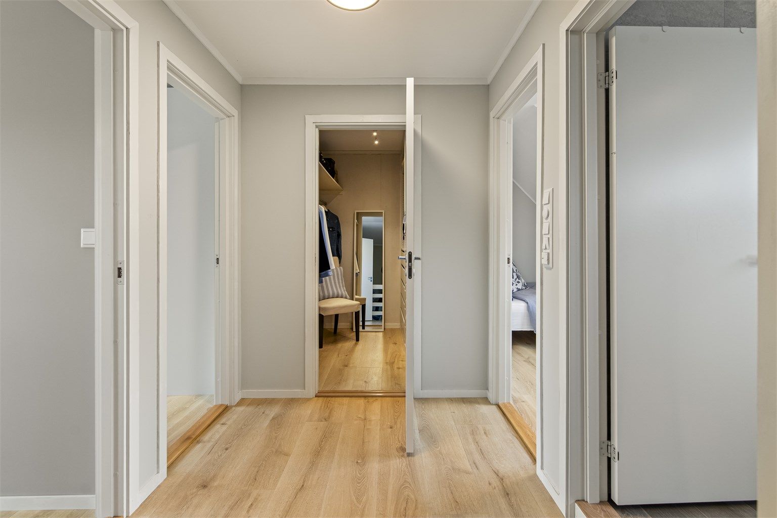 I gangen i andre etasje er det etablert et romslig walk-in-closet.