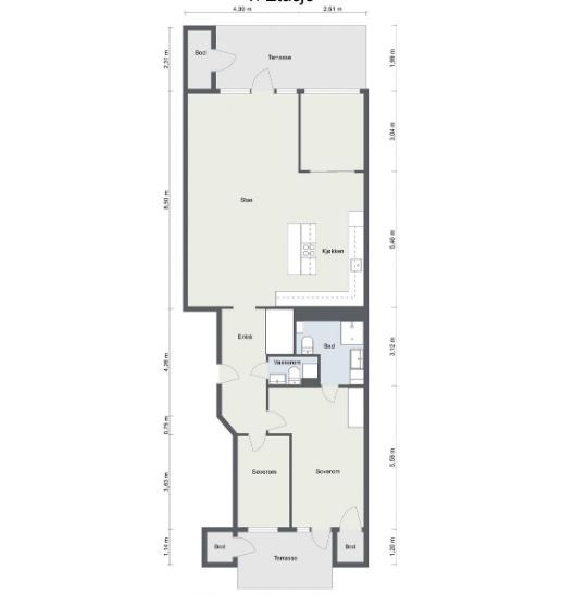 Eksempel på endring av planløsning med 3 soverom - kun illustrasjon