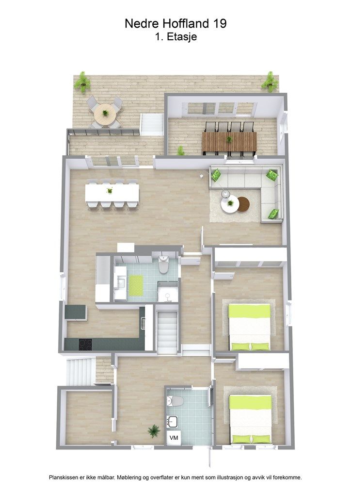 3 D plantegning 1. etasje