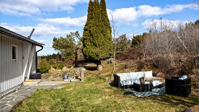 En romslig naturtomt med plass for både lek og avslapning.
