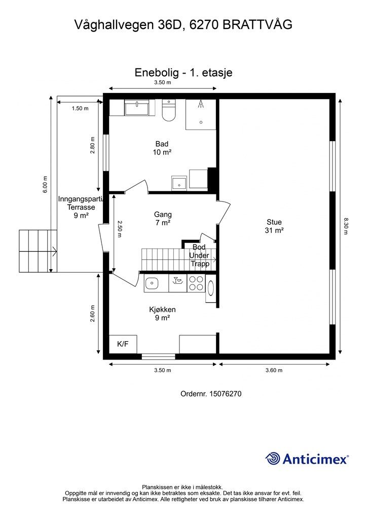 Målsatt plantegning hovedetasje