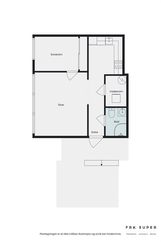 Planskisse av leiligheten. praktisk med eget vaskerom.