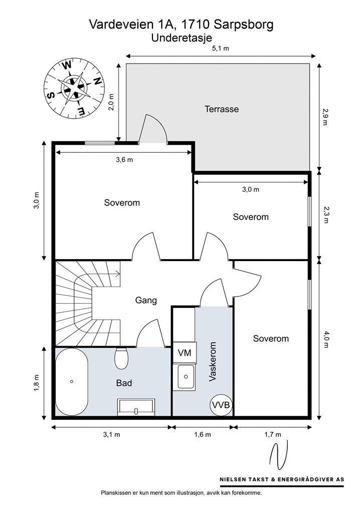Veiledende skisse av boligens underetasje.