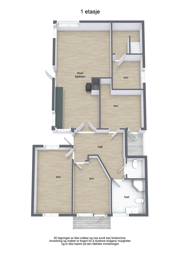 Plantegning hovedetasje - bolig