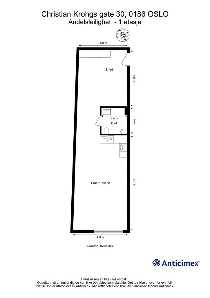 Planløsning. Fantastisk takhøyde i leiligheten på over 3 meter, og stort vindu i stuen mot idylliske Akerselva. 