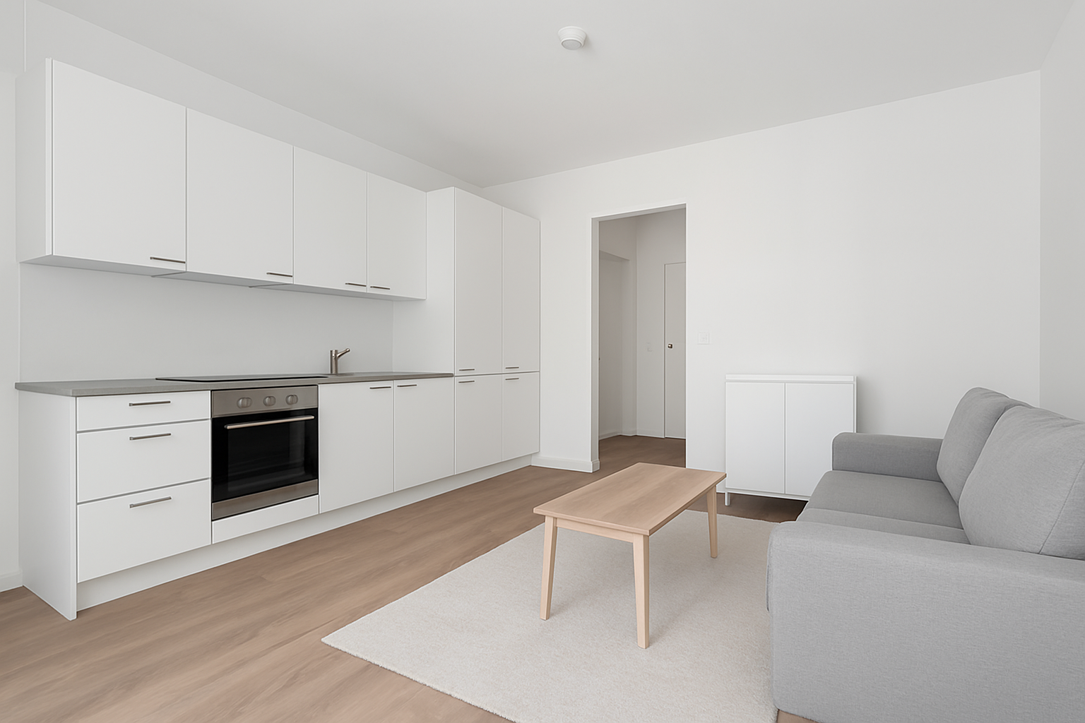 Digital styling av mulig kjøkkenplassering. 