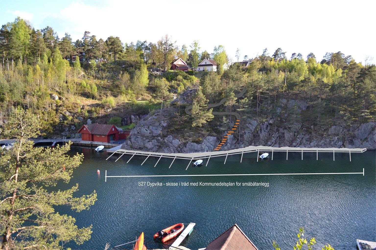 Småbåtanlegg med utrigger. skisse 