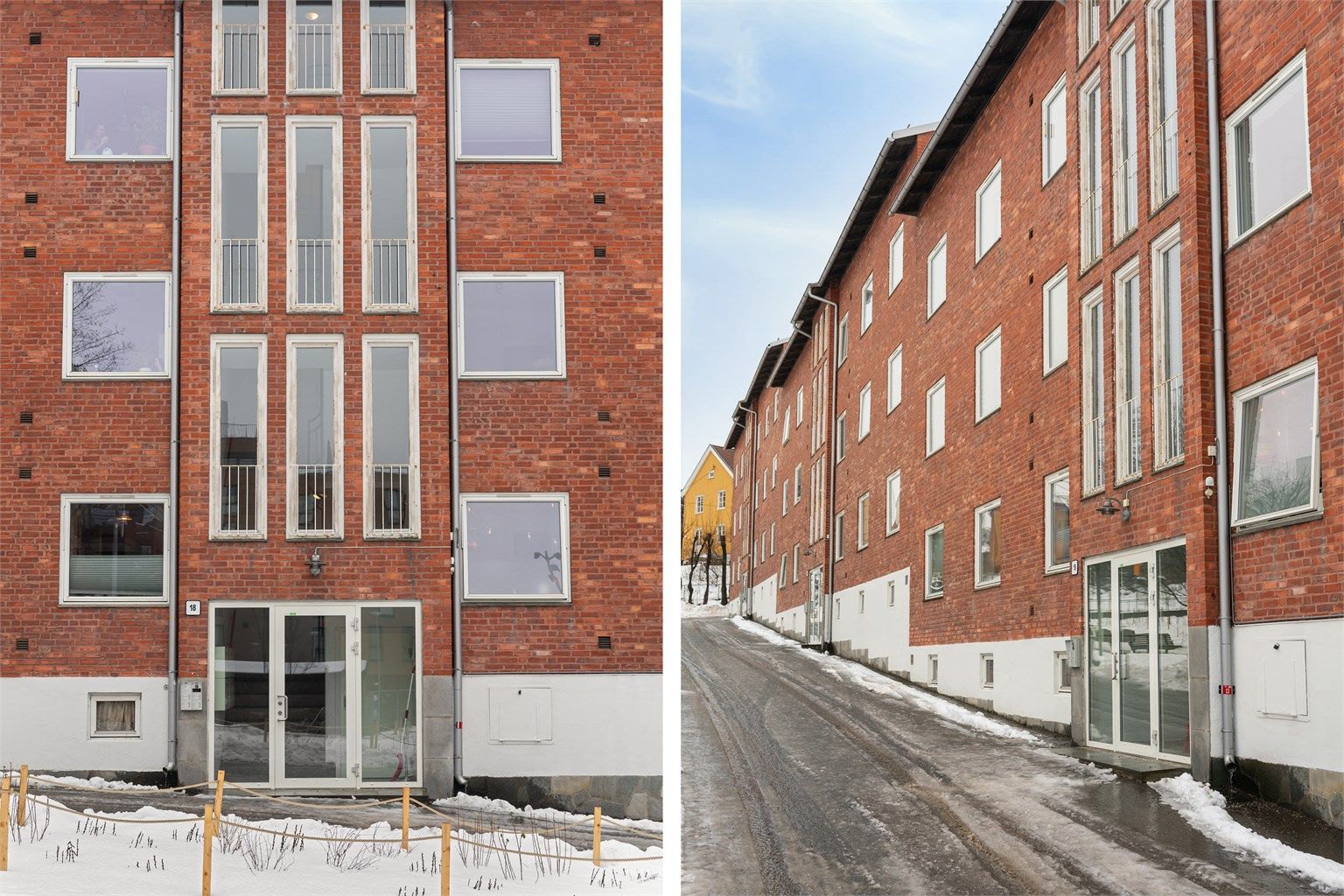 Bygården er fra 1949 og har en klassisk teglsteinsfasade.