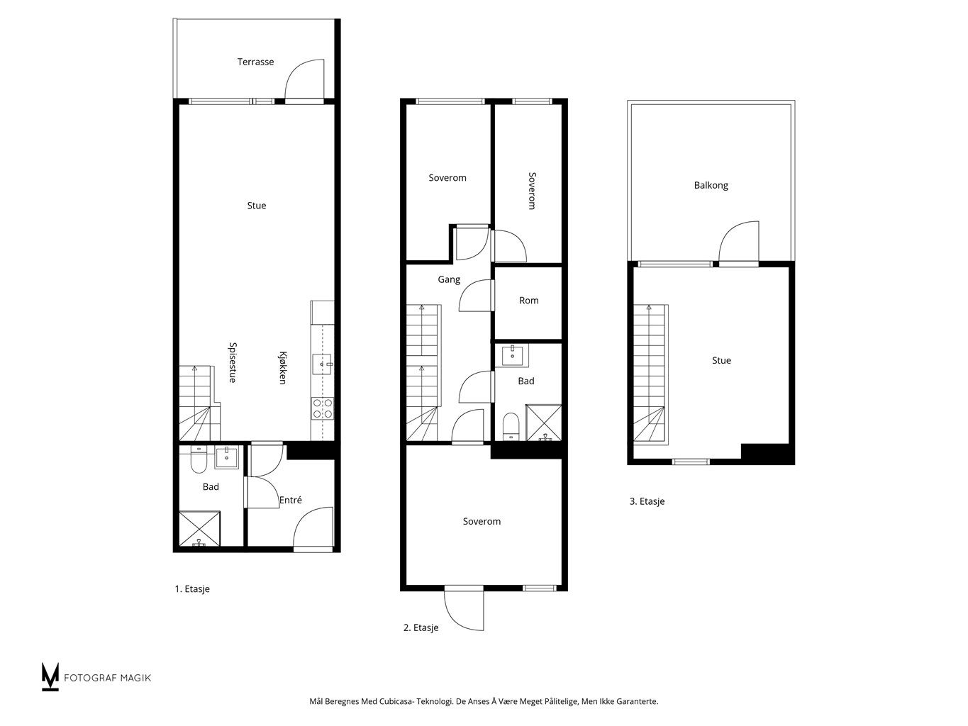 Plantegning over alle etasjene.