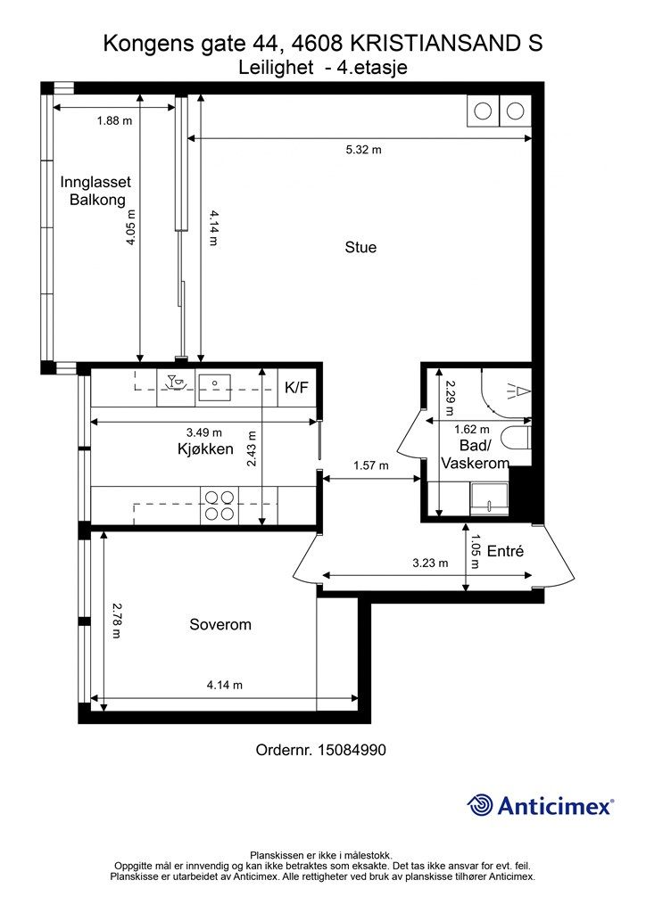 Plantegning - 4.etasje (Plantegningen er ikke i målestokk, feil kan forekomme)
