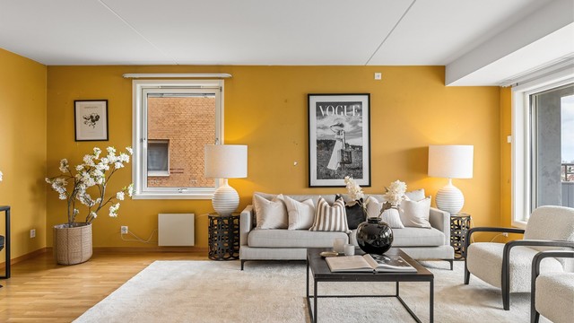 Det er mulig å sette opp lettvegg i stuen dersom man ønsker et tredje soverom.