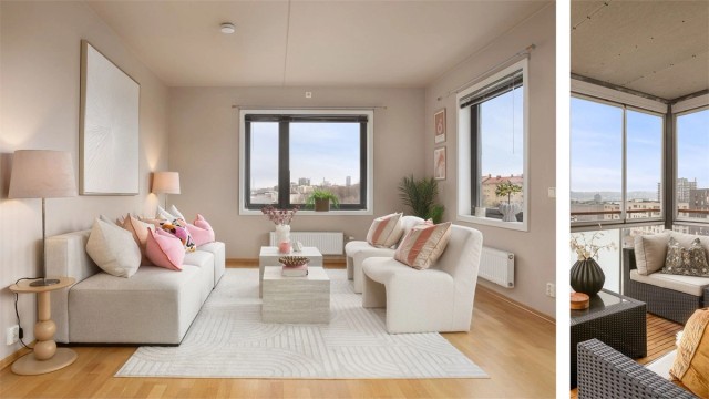 Stue med utgang til innglasset balkong